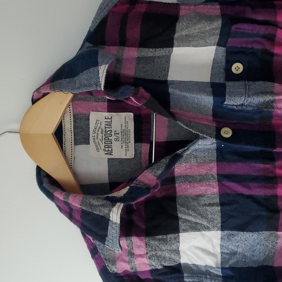 AEROPOSTALE- Navy/White/Pink Long Sleeve Flannel Shirt - Size S - Picture 2 of 10
